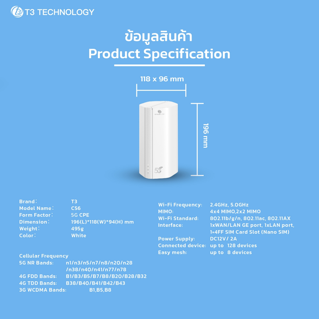 T3 Smart 5G CPE Pro C56 Router เราเตอร์ เครื่องกระจายสัญญาณ รองรับซิม ...