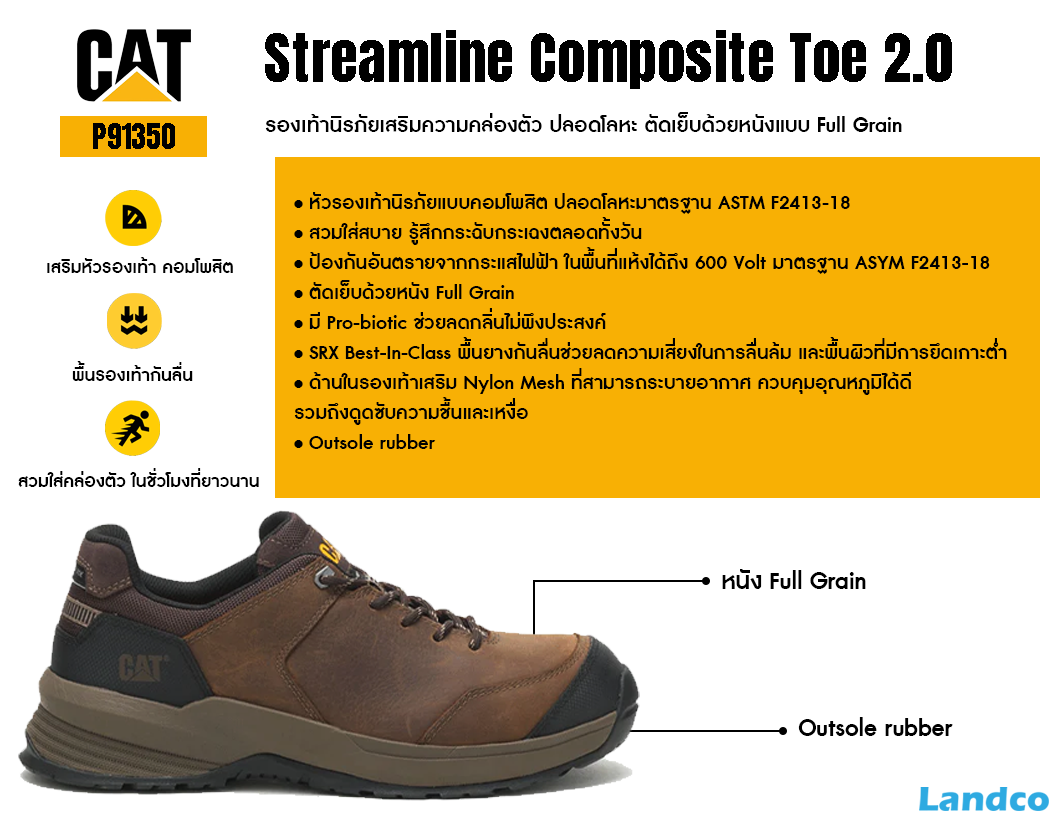 CAT Caterpillar Collection รองเท้าเซฟตี้ผู้ชาย M Streamline Composite ...