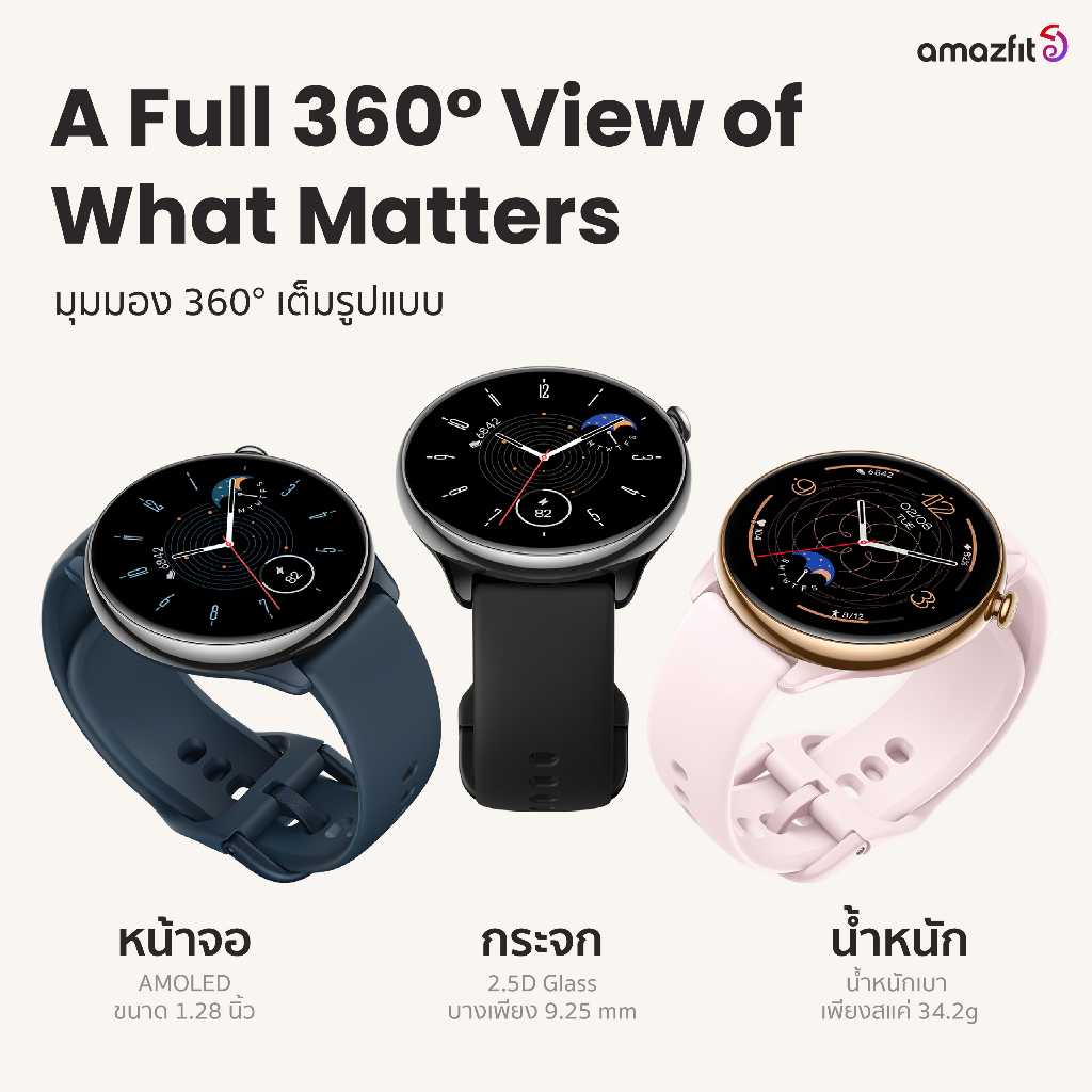 Amazfit GTR Mini 43mm Smart Watch มี GPS แม่นยำ โหมดกีฬา 120+ แบตอึด 14 วัน ตรวจสุขภาพ 24 ชม. กันน้ำ 5ATM