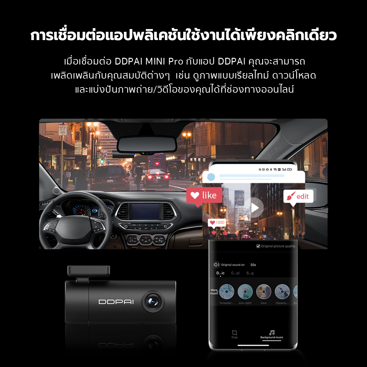 DDPAI MINI Pro กล้องติดรถยนต์ Dash Cam 1296P HD เมนูภาษาไทย รับประกันศูนย์ไทย 1ปี wifi กล้องติดรถยนต์อัจฉริยะ