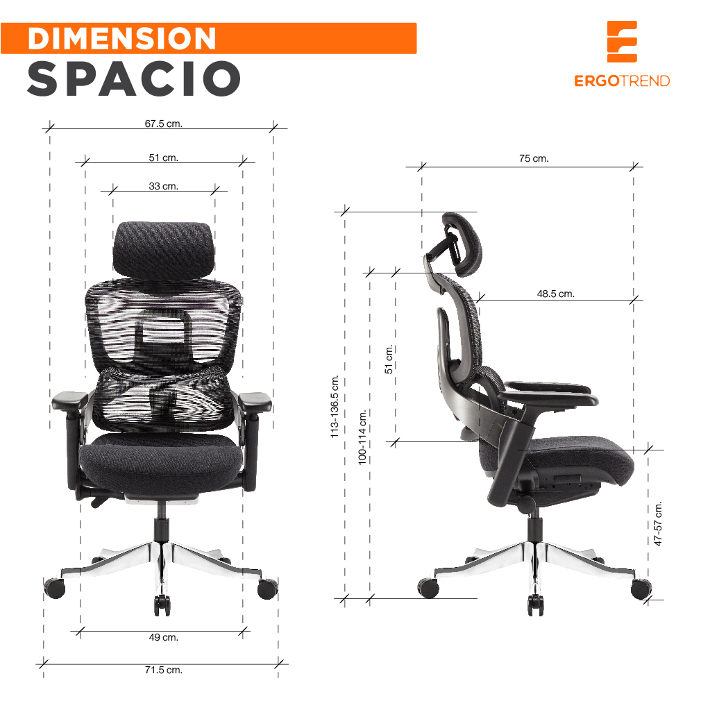 Ergotrend เก้าอี้เพื่อสุขภาพเออร์โกเทรน รุ่น SPACIO เก้าอี้สีดำ ระบายอากาศดีเยี่ยม นุ่มสบาย ตามหลักสรีระศาสตร์ Ergonomic เก้าอี้พนักพิงสูง ลดอาการปวดเมื่อย เกรดคุณภาพ