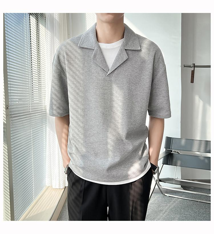 รูปภาพรายละเอียดของ HANLU เสื้อยืด เสื้อโปโล คอปก แขนสั้น ผ้าถัก ลายทาง ฤดูร้อน สําหรับผู้ชาย สไตล์เกาหลี
