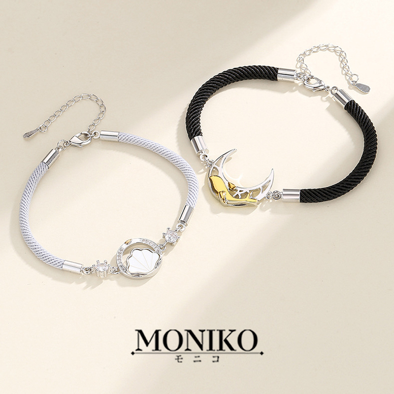 MONIKO สร้อยข้อมือ จี้รูปปลาวาฬ ดวงจันทร์ เชือกถัก สร้อยข้อมือคู่รัก ...