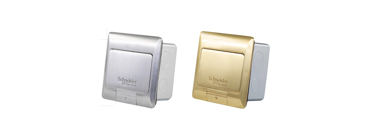 Schneider เต้ารับฝังพื้นอะลูมิเนียม พร้อมกล่องฝัง ไม่รวมอุปกรณ์ภายใน สี ...