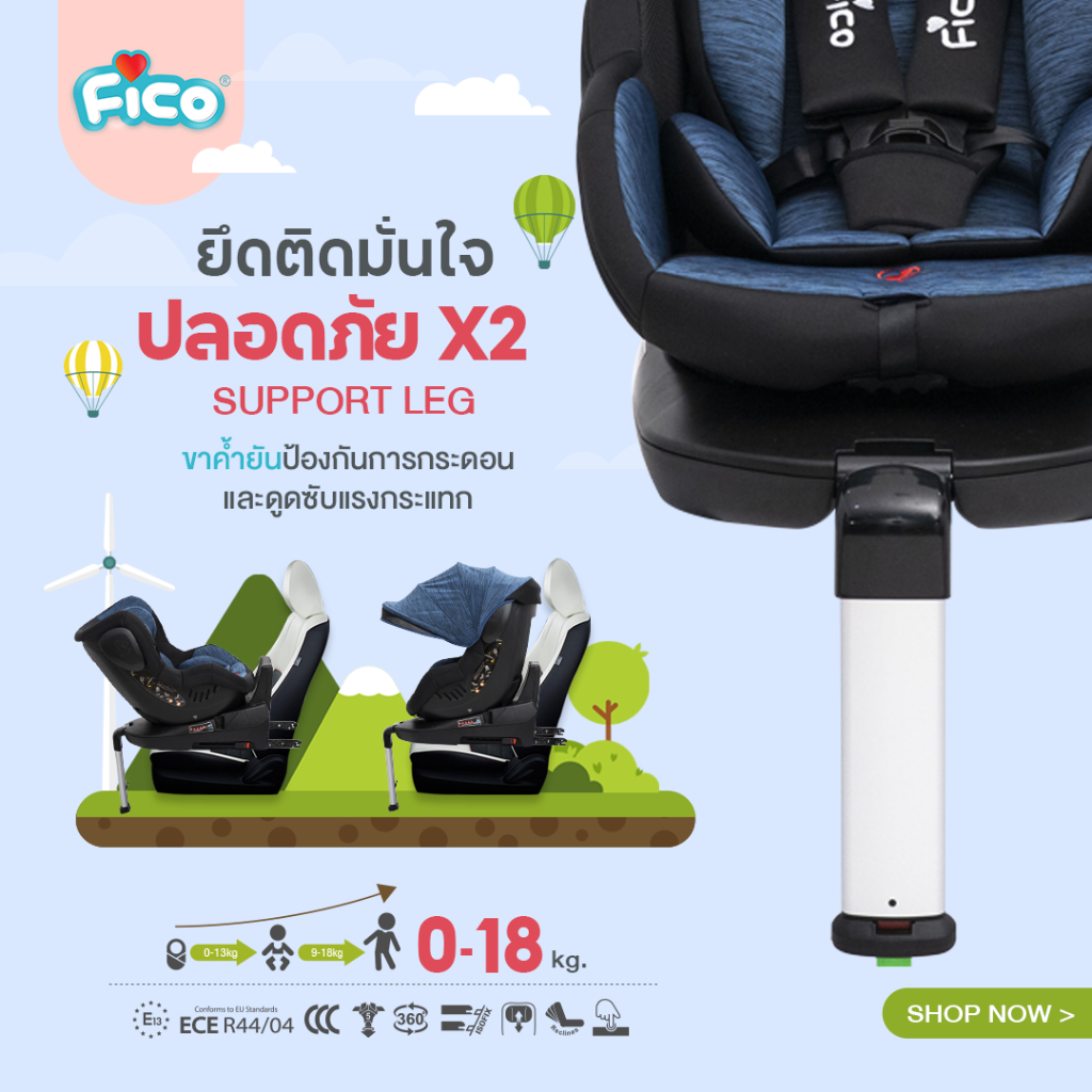 ข้อมูลเกี่ยวกับ Fico ซื้อ 1 แถม 2 คาร์ซีท BBC-A72 หมุนได้ 360 องศา สามารถติดตั้งได้ 2 ระบบ ISOFIX และเบลล์รถยนต์