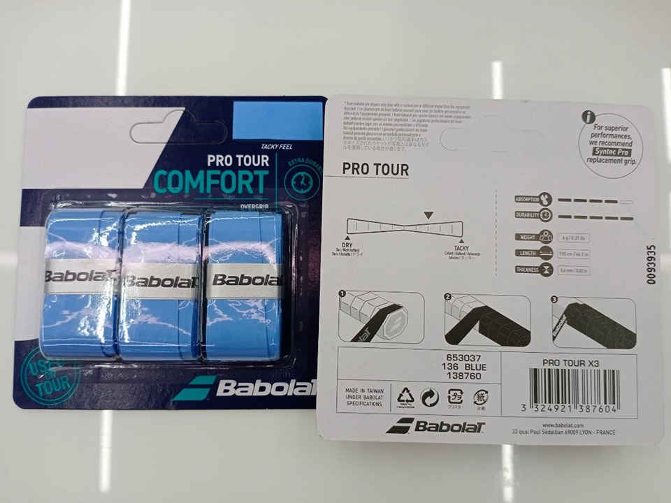 รูปภาพเพิ่มเติมของ Babolat เทปพันด้าม/กริ๊ปพันด้ามไม้เทนนิส Pro Tour x3 Overgrips Tape Racket Tennis (4สี)