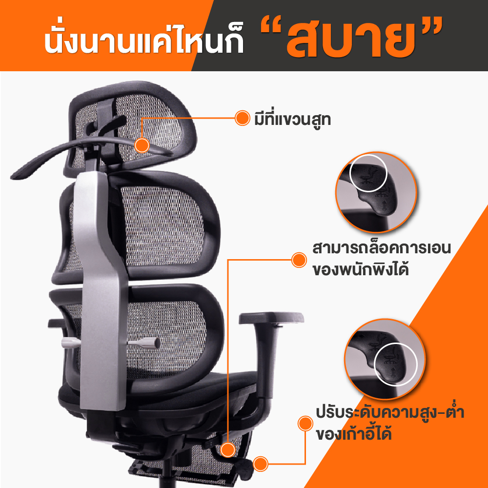 Ergotrend เก้าอี้เพื่อสุขภาพเออร์โกเทรน รุ่น Ergo joy rest เก้าอี้สีดำ ระบายอากาศดีเยี่ยม นุ่มสบาย ตามหลักสรีระศาสตร์ Ergonomic เก้าอี้พนักพิงสูง ลดอาการปวดเมื่อย เกรดพรีเมี่ยม