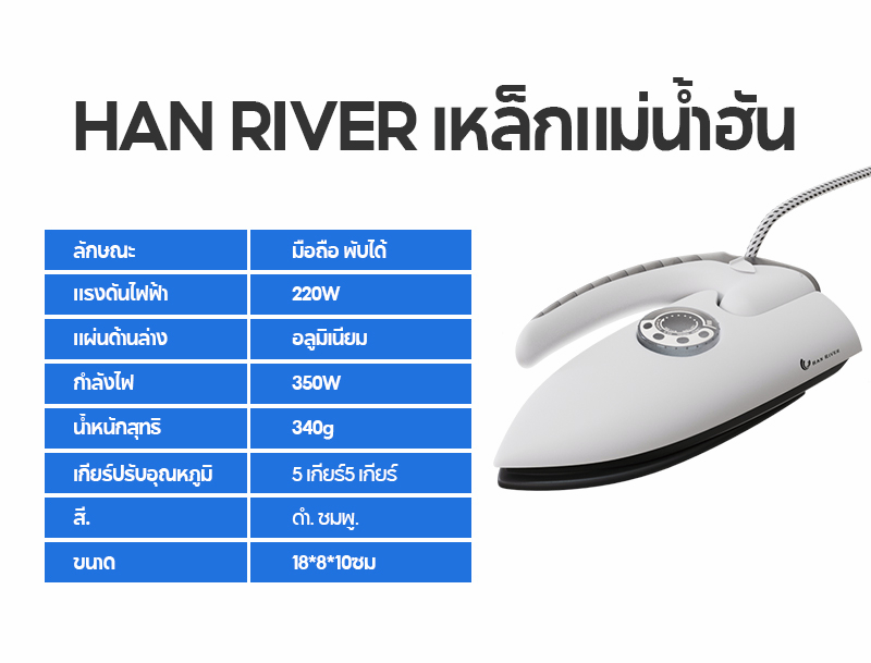 เกี่ยวกับ HAN RIVER เตารีดไฟฟ้า ปรับอุณหภูมิได้ พกพา HRYD01BK