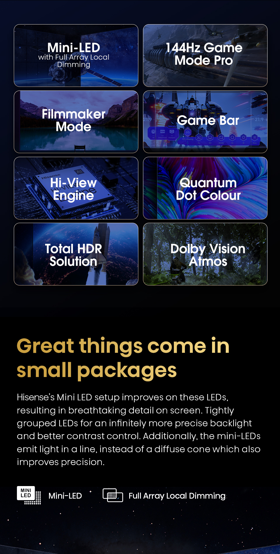 Hisense TV 65EU7K Mini LED ULED 4K 144Hz VIDAA U7 Quantum Dot Colour Voice Control /DVB-T2 / USB2.0 /3.0 / HDMI /AV