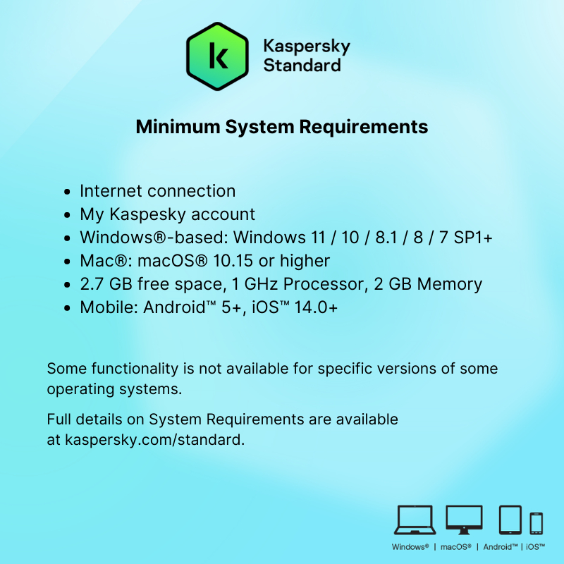 ภาพอธิบายเพิ่มเติมของ Kaspersky Standard Renew 1 Year for PC, Mac and Mobile Antivirus Software โปรแกรมป้องกันไวรัส 100%
