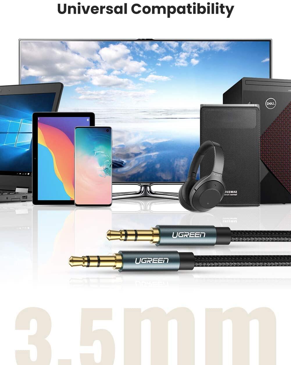 UGREEN รุ่น AV112 สาย AUX 3.5mm แจ๊คต่อสัญญาณ สายยาว 0.5 - 5m สายแบบถัก ...