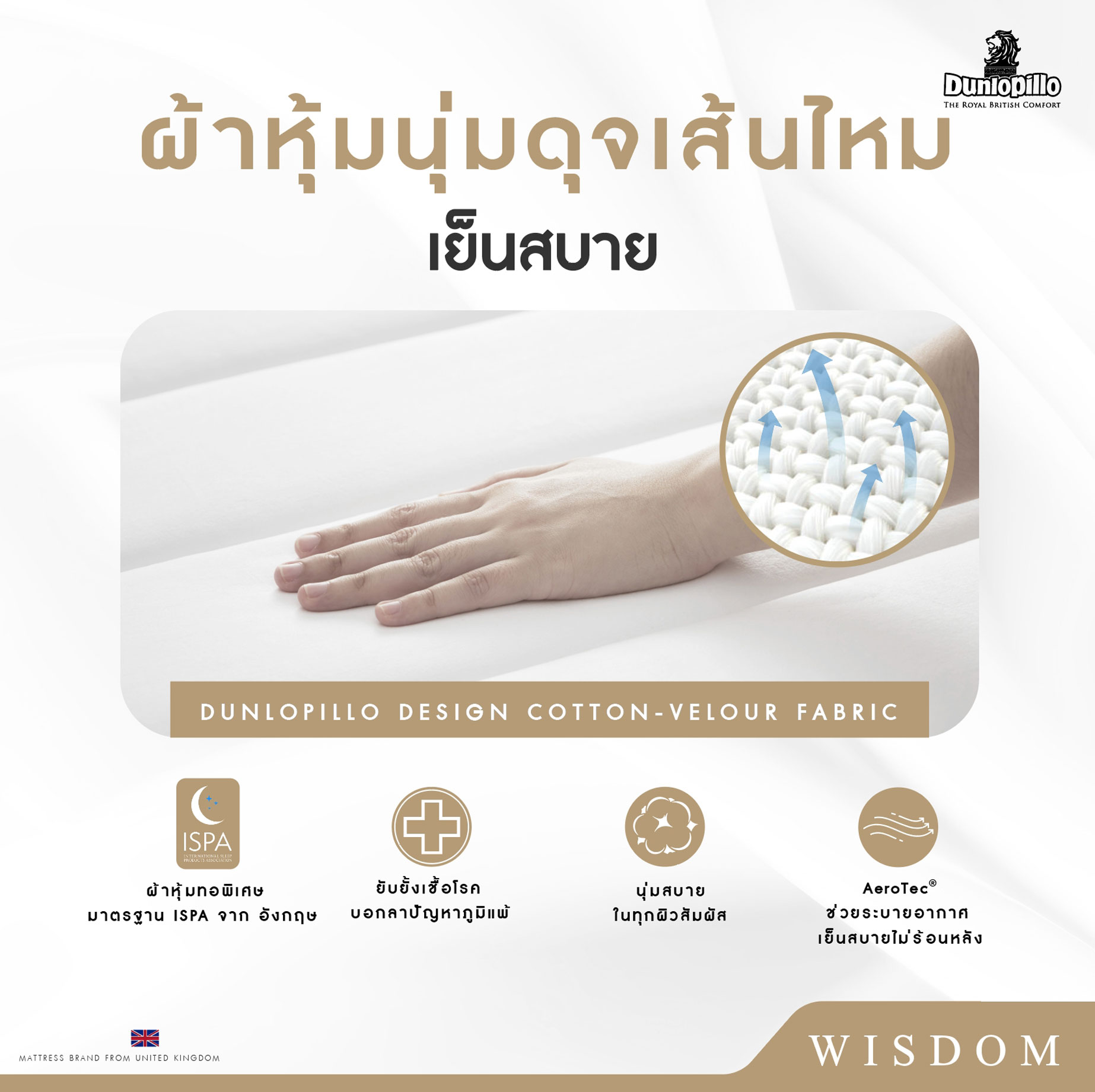 Dunlopillo รุ่น Wisdom ที่นอนยางพาราแท้ 100% เพื่อสุขภาพ ลดอาการปวดหลัง
