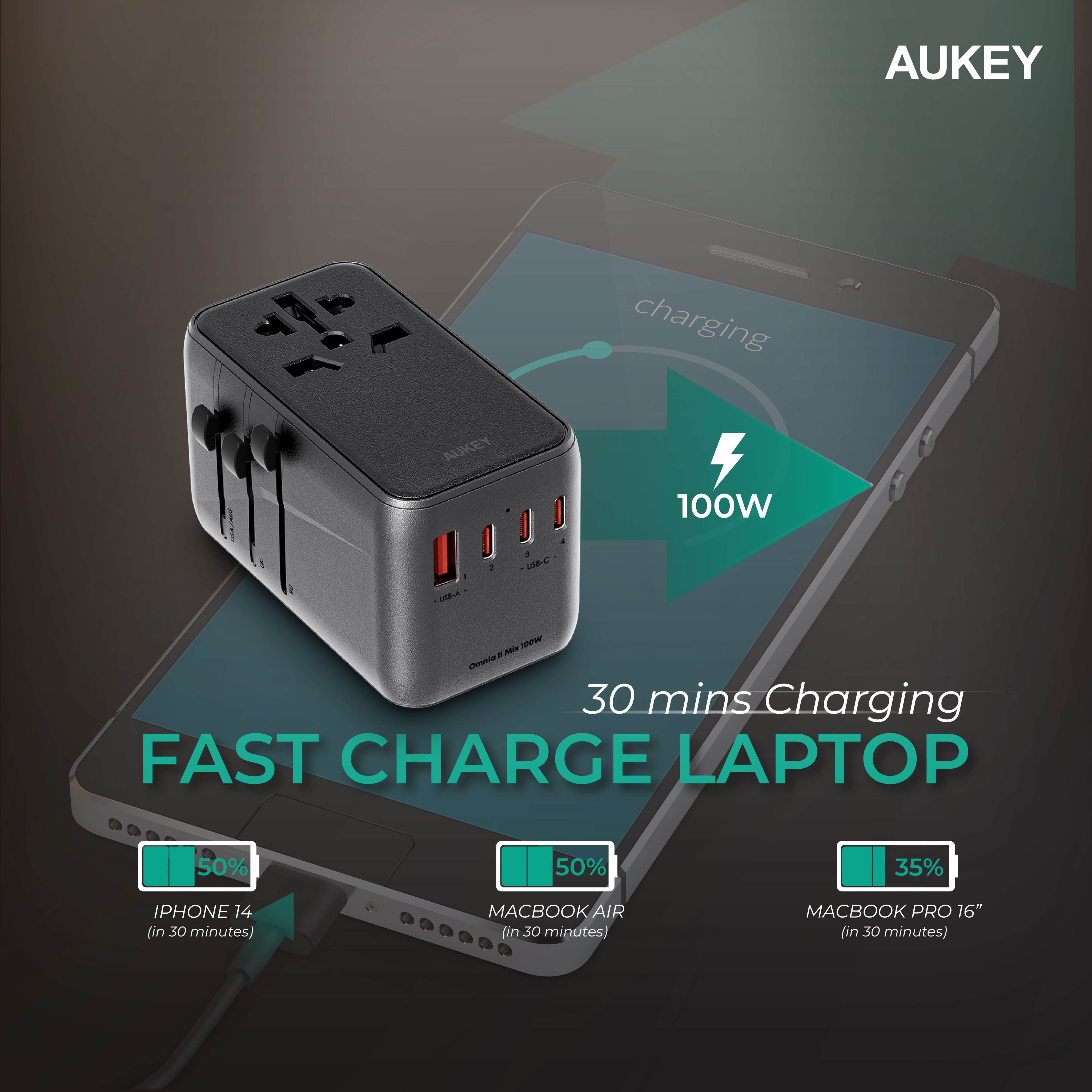 AUKEY PA-TA09 100W หัวแปลงปลั๊กไฟ 100W Universal Travel Adapter มาพร้อม ...
