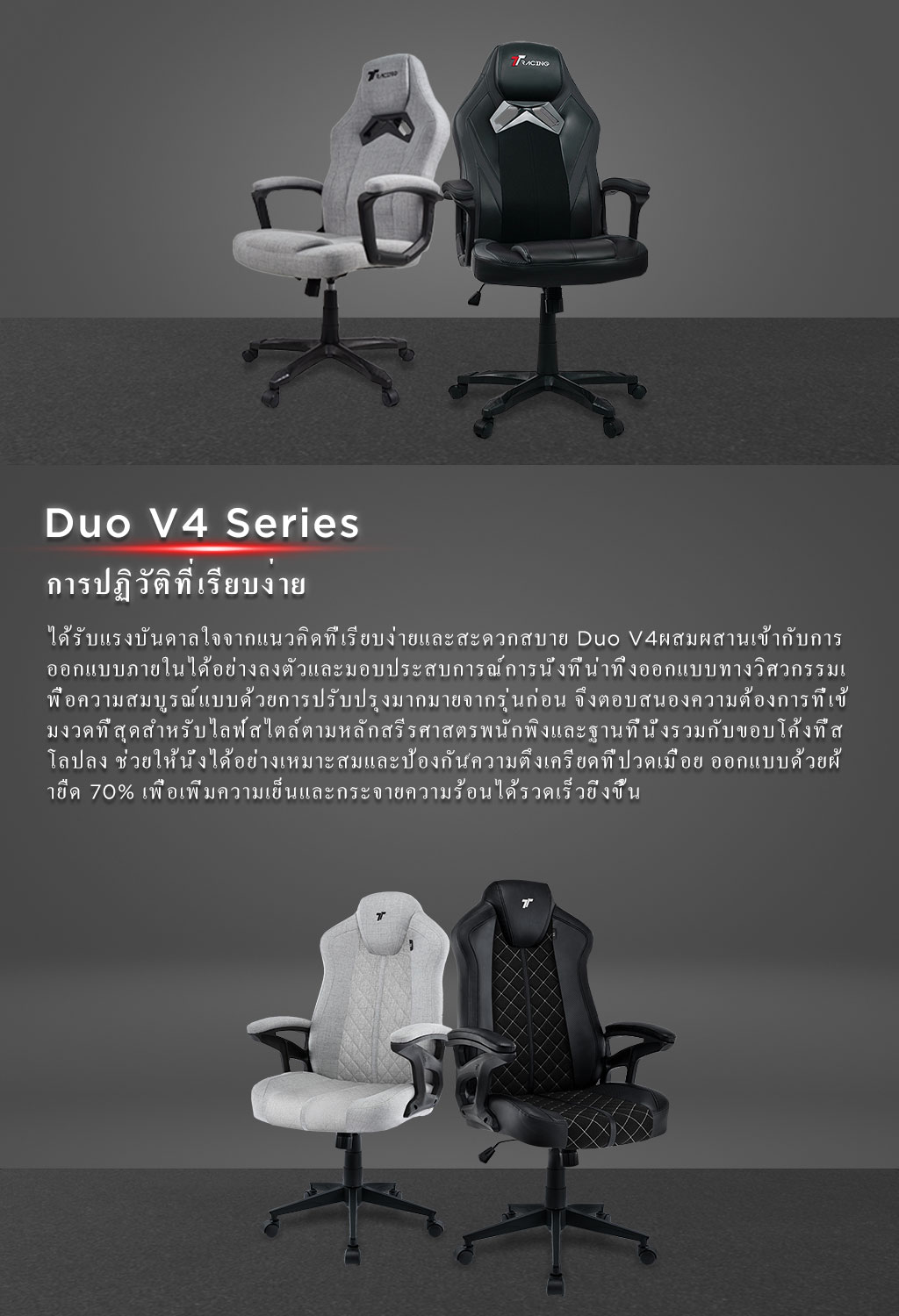 TTRacing Duo V3 V4 Pro Gaming Chair เก้าอี้เกมมิ่ง นั่งสบาย เบาะหนัง PU และผ้า Air Threads นุ่มสบายระบายอากาศดี
