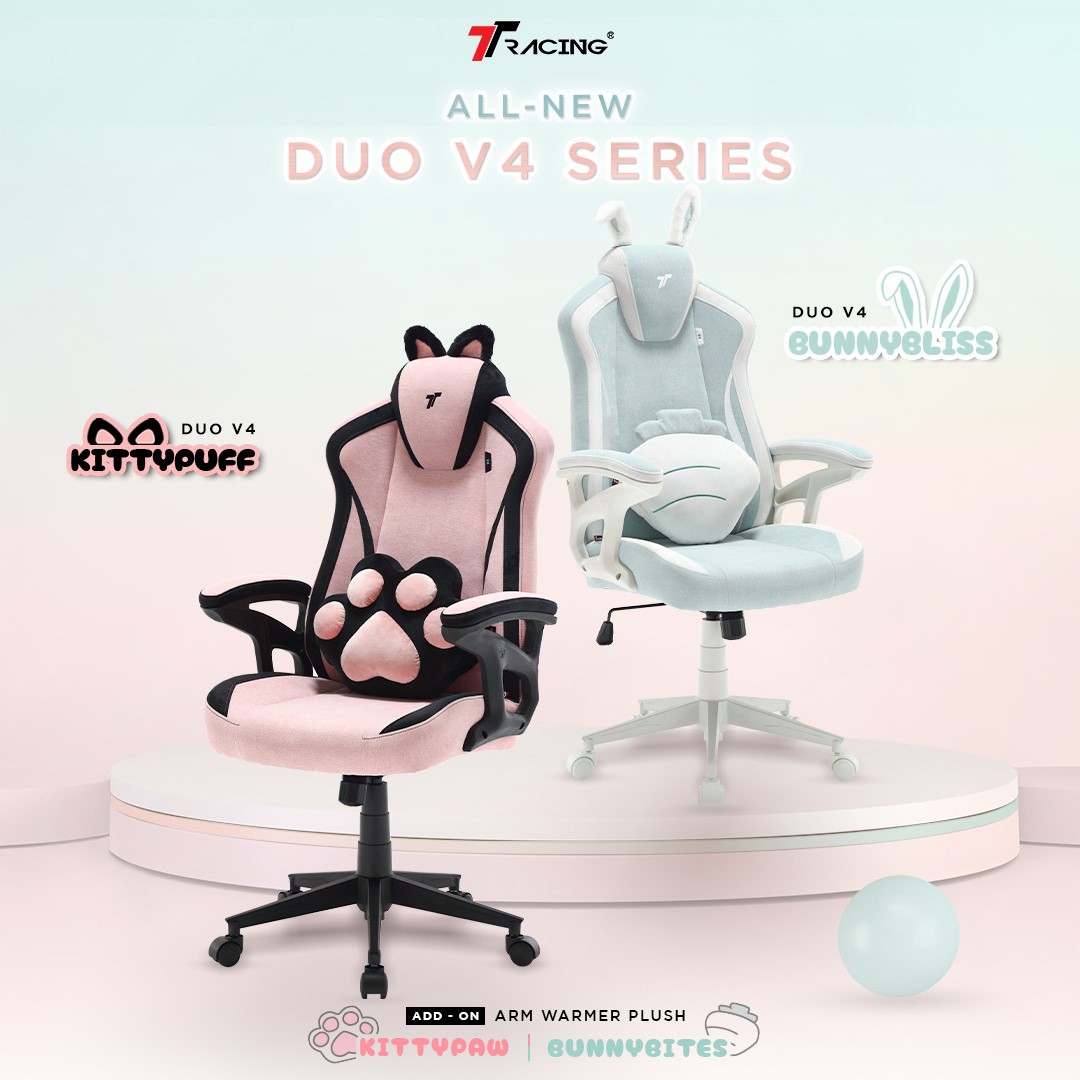 TTRacing Duo V4 KittyPuff BunnyBliss Gaming Chair เก้าอี้สีชมพู เก้าอี้สีขาว เก้าอี้สำนักงาน เก้าอี้เกมมิ่ง เกรดพรีเมี่ยม - รับประกันอย่างเป็นทางการ 2 ปี