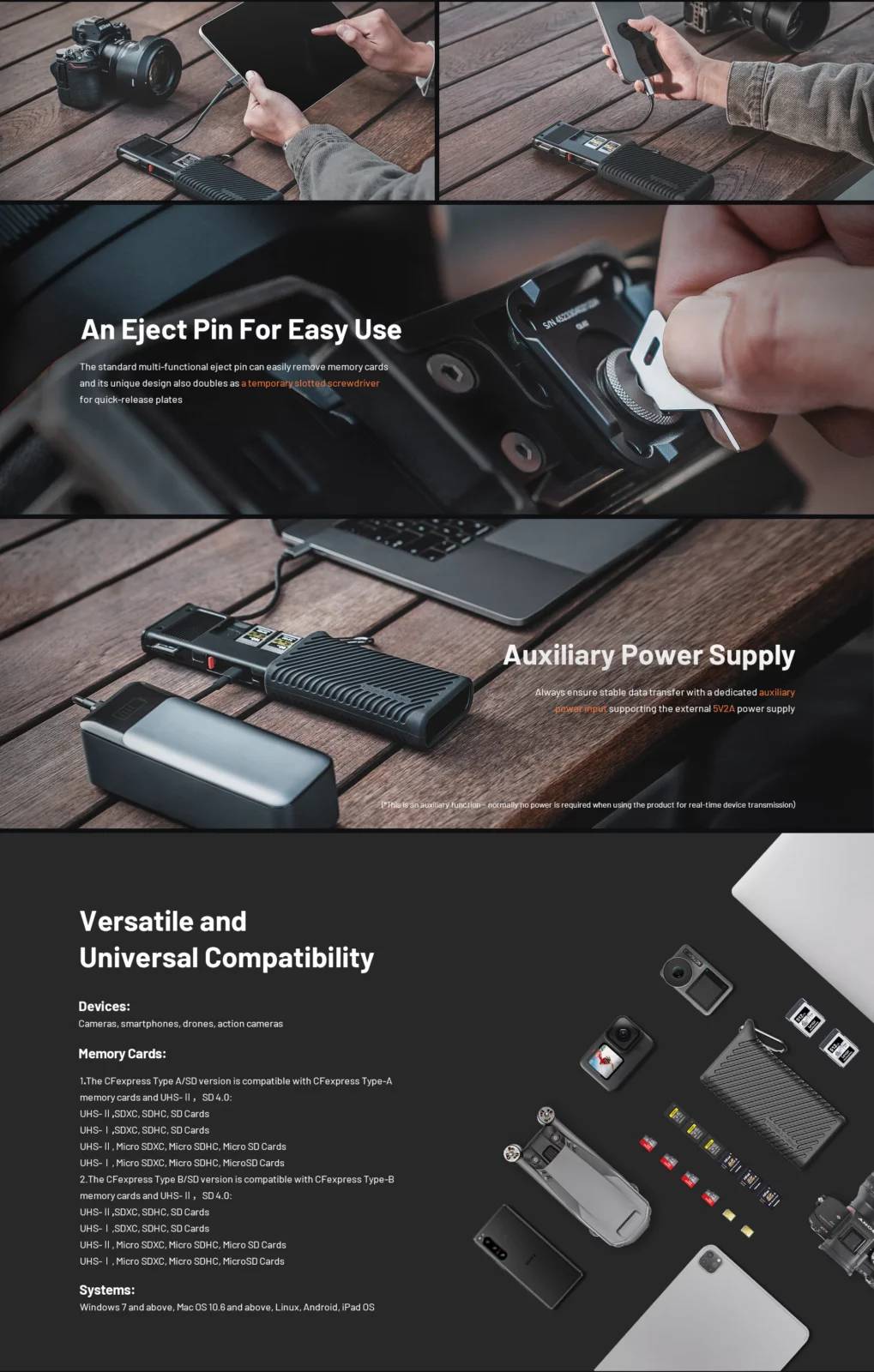 PGYTECH CreateMate CFexpress Tipo B/SD | Lector de tarjetas