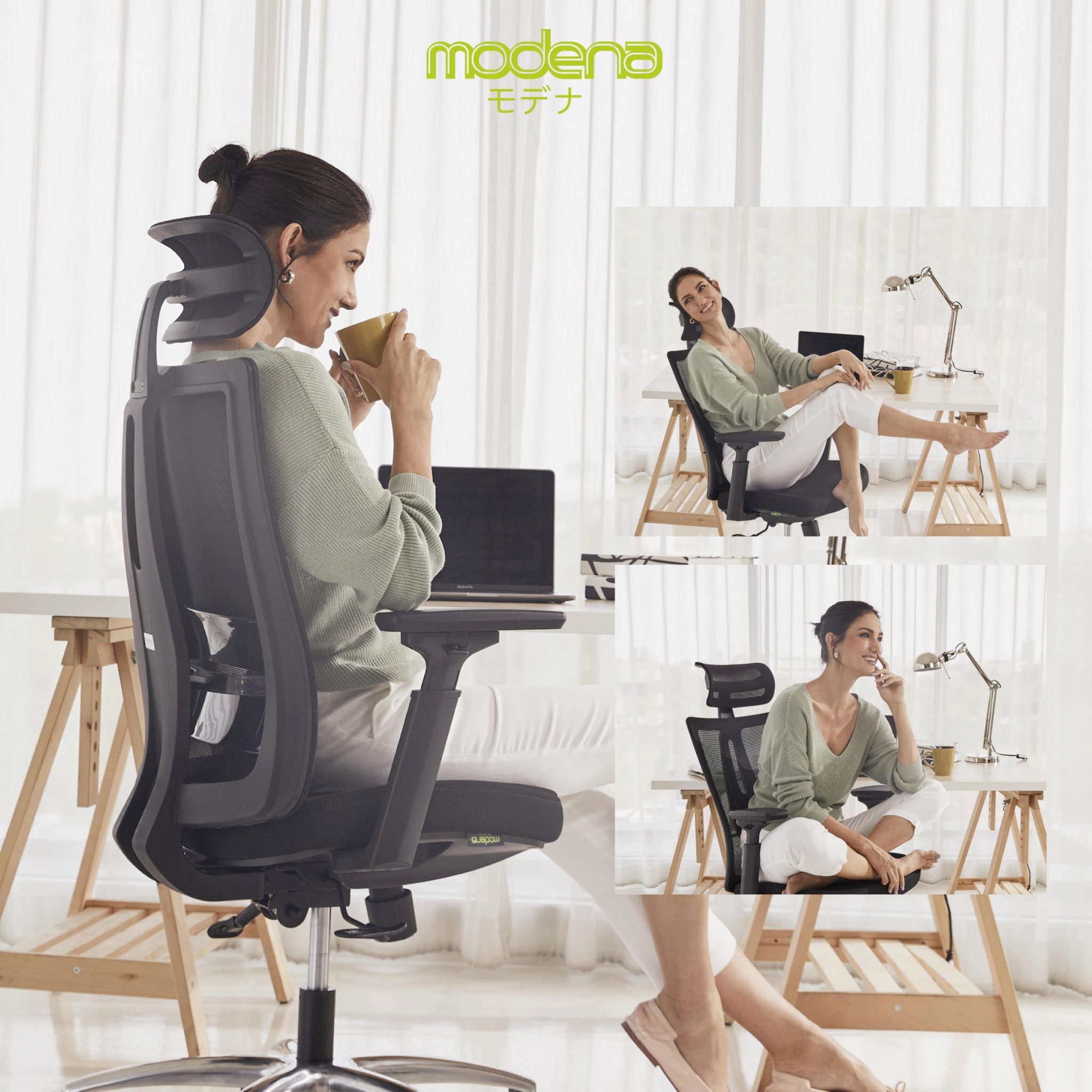Modena  เก้าอี้สุขภาพ รุ่น Anya (อันย่า) เก้าอี้สีดำ เหล็กชุบโครเมียม Ergonomic Chair ระบายอากาศดีเยี่ยม ลดอาการปวดเมื่อย รองรับน้ำหนัก 120 kg.