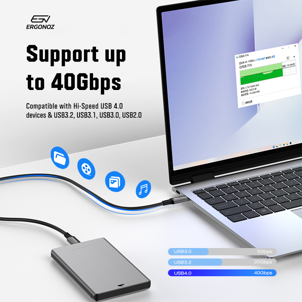 ERGONOZ Clynk USB 4.0 Type-C 100W สายส่งข้อมูล 40Gbps รองรับ ...