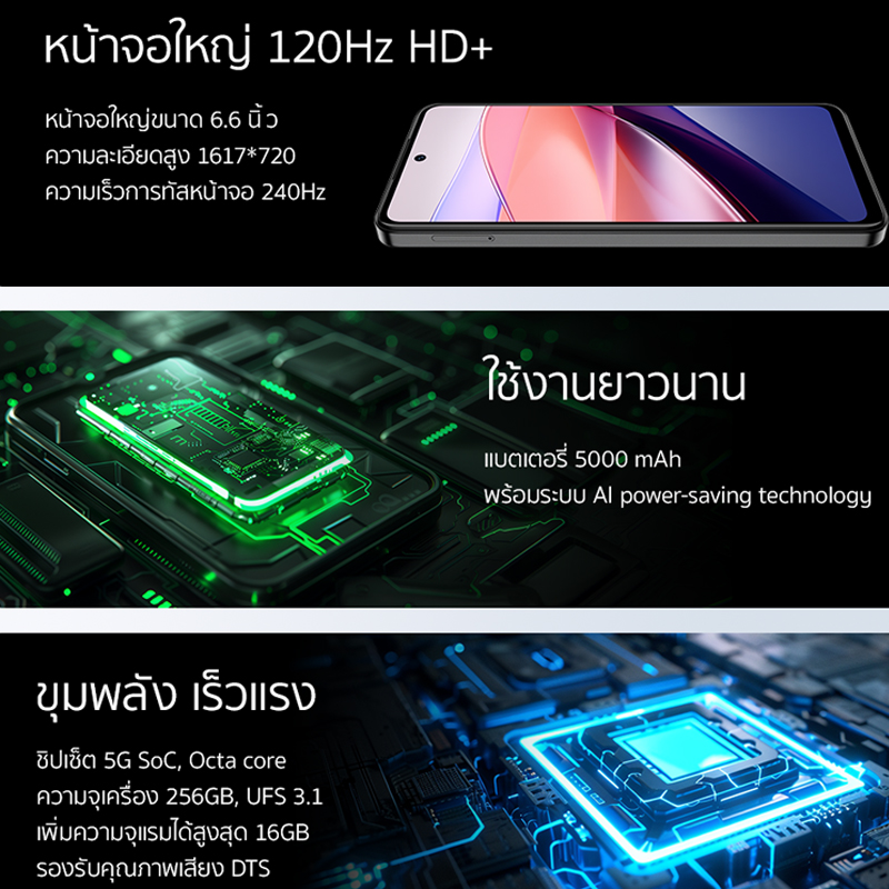 Nubia Focus 5G 6+256GB (ขยายแรมสูงสุด16GB) - กล้อง 108MP AI l หน้าจอ 6.6" 120Hz l Battery 5000mAh UFS 3.1 รับประกันศูนย์
