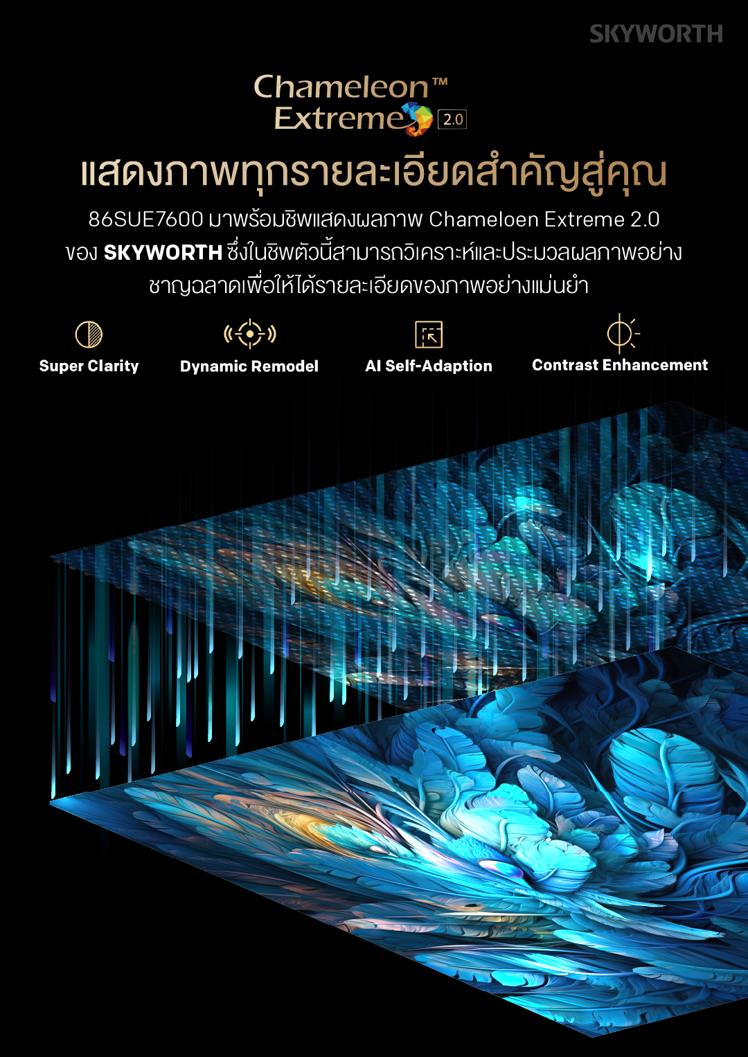SKYWORTH กูเกิลทีวี Google TV ขนาด 86 นิ้ว 4K UHD 120Hz รุ่น 86SUE7600 เกรดพรีเมี่ยม [ประกัน 5 ปี + ส่งฟรีไม่มีขั้นต่ำ]