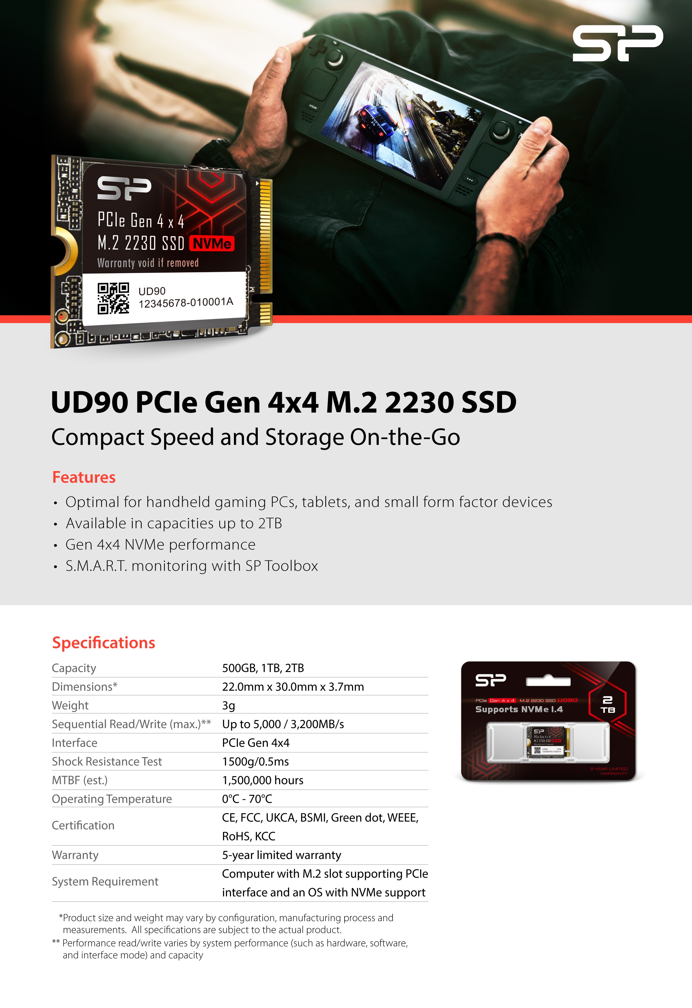Silicon Power NVMe PCIe Gen4x4 M.2 2230 SSD UD90 สำหรับ Laptop/PC 500GB ...