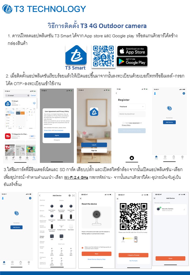 T3 Smart 4G Outdoor Camera OC3 กล้องวงจรปิดนอกบ้าน รองรับเฉพาะซิม 4G ...