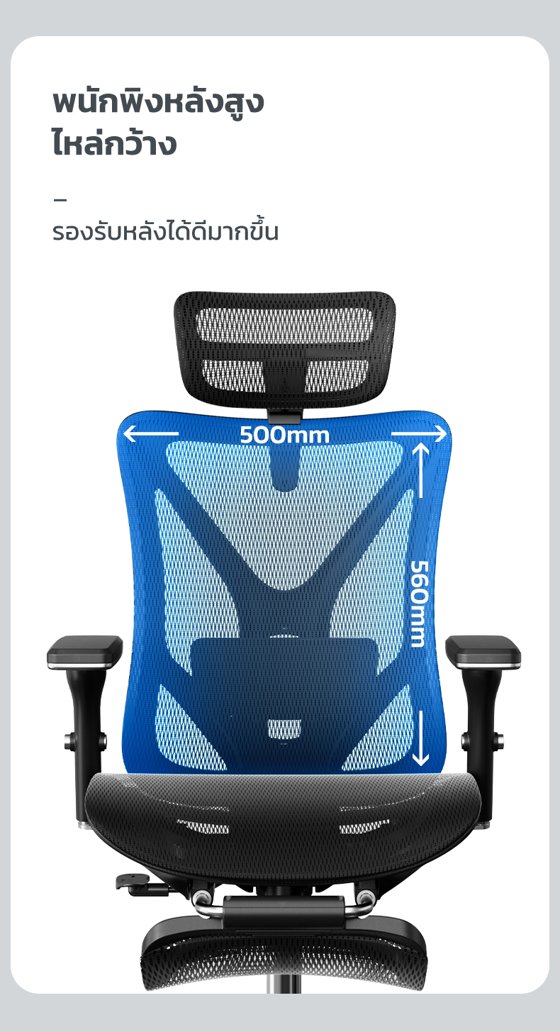 Deli เก้าอี้ทำงานเพื่อสุขภาพ นุ่มสบาย ตามหลักสรีระศาสตร์ Ergonomic ระบายอากาศดีเยี่ยม เกรดพรีเมี่ยม เก้าอี้ออฟฟิศ เก้าอี้ทำงาน เก้าอี้สีดำ เก้าอี้สีเทา ปรับเอนหลังได้ถึง135องศา พนักพิงศีรษะ ปรับที่วางแขนได้ Office Chair