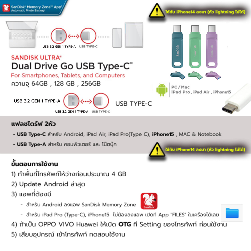 SANDISK ULTRA DUAL DRIVE GO USB TYPE-C 64GB 128GB 256GB (SDDDC3 ...