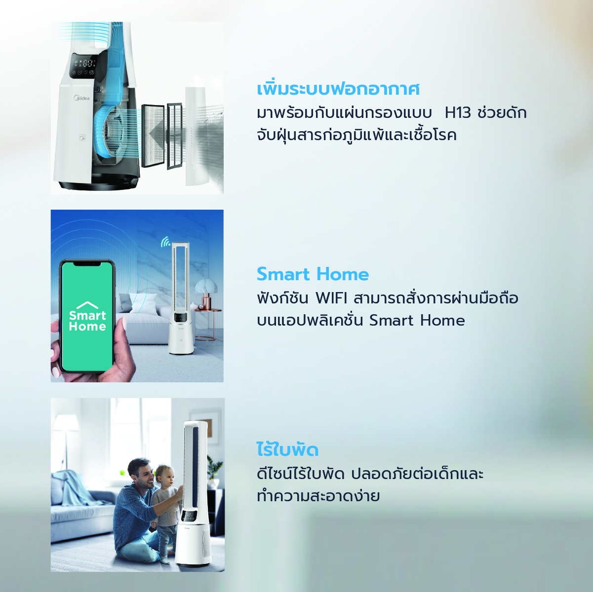 Midea พัดลมไร้ใบพัด Air multiplier รุ่น AMS150-PBW Arctic White