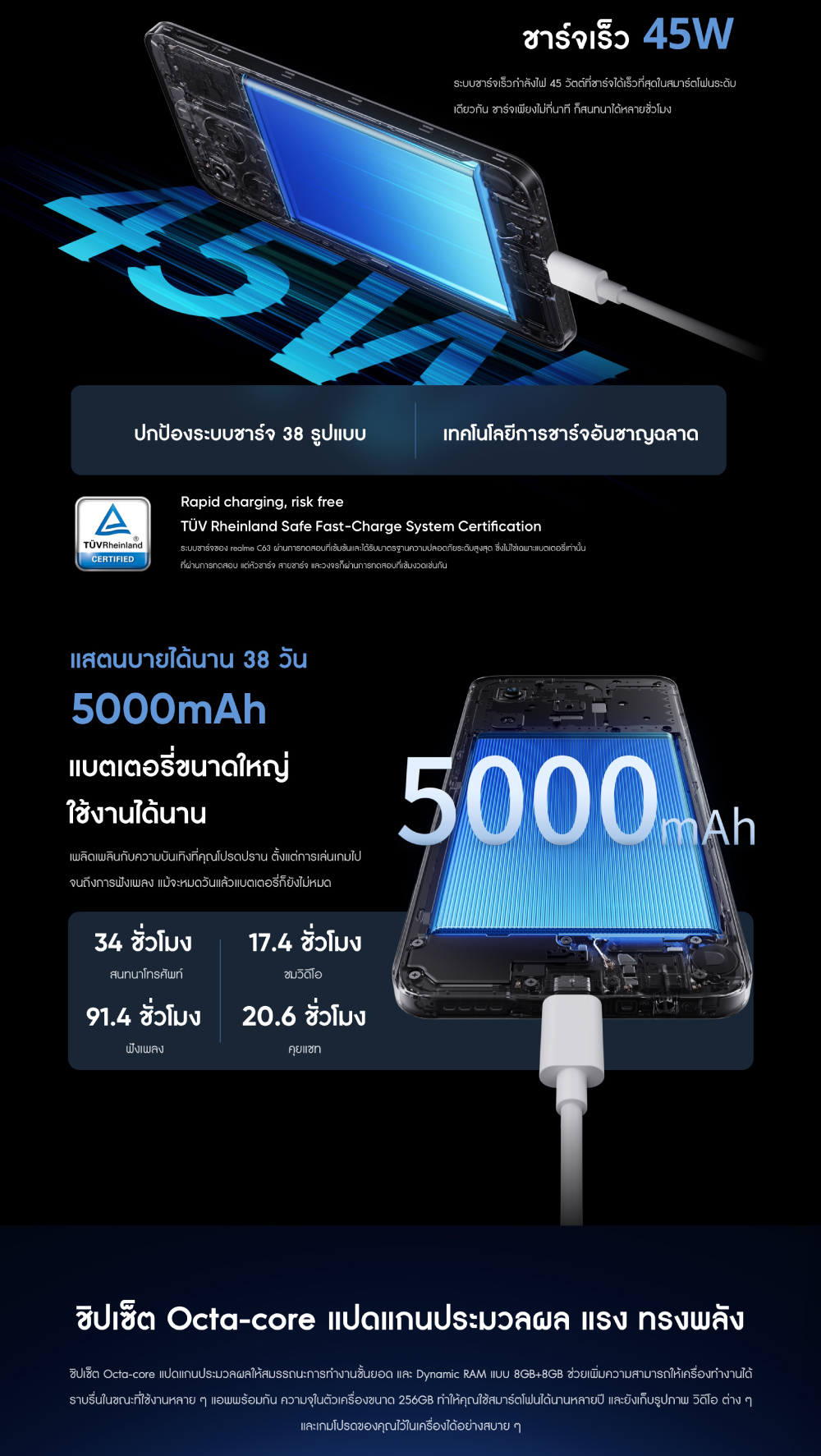 Realme [ready stock] C63 (8+128GB) สมาร์ตโฟนชาร์จไว ดีไซน์ระดับเรือธง ชาร์จเร็ว 45W บางเพียง 7.74 มม แบตเตอร์ 5000 mAh