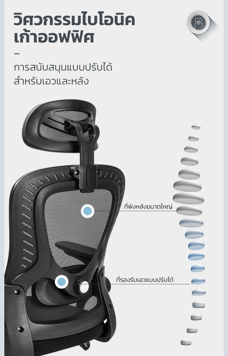 Deli เก้าอี้ทำงานเพื่อสุขภาพ นุ่มสบาย ตามหลักสรีระศาสตร์ Ergonomic เก้าอี้ออฟฟิศ เก้าอี้สำนักงาน ที่นั่งเพื่อสุขภาพ ที่นั่งทำงาน พนักพิงศรีษะ2D ลดการปวดเมื่อย Office Chair