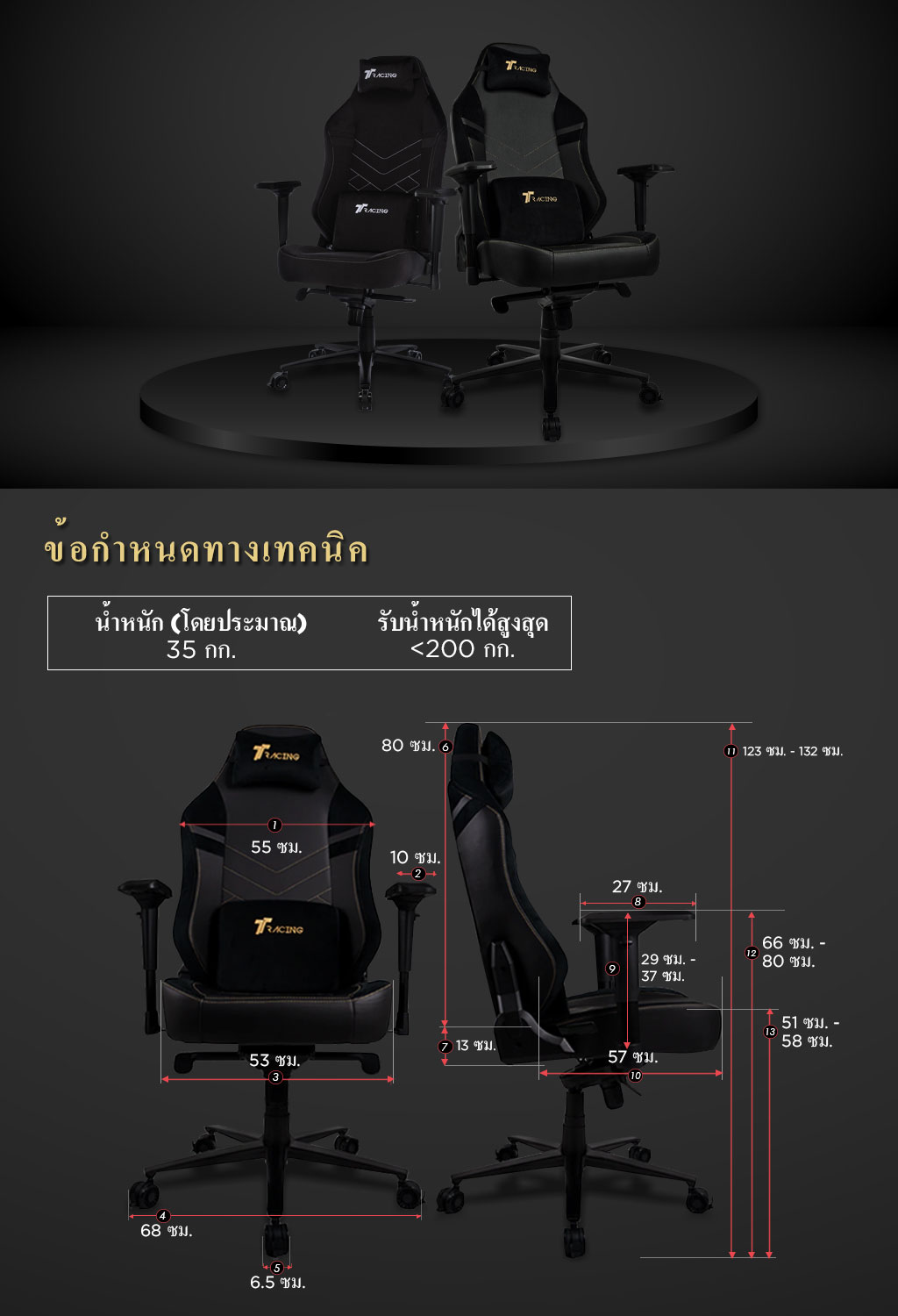 TTRacing Maxx Gaming Chair เก้าอี้เกมมิ่ง เก้าอี้สีเทา สีดำ นั่งสบาย ปรับเอนได้ 155 องศา, หมอนรองคอและเอวเมมโมรี่โฟมกำมะหยี่