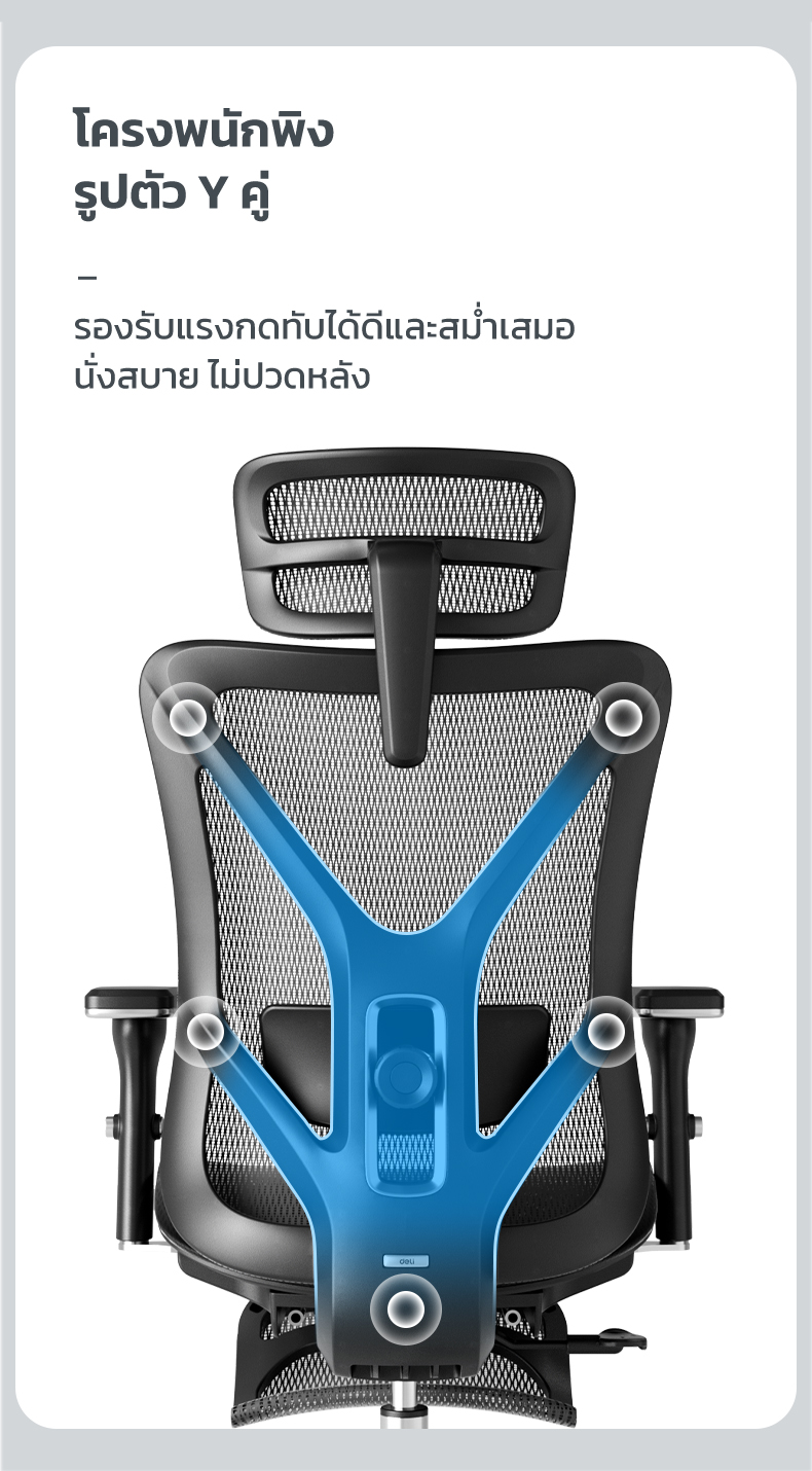 Deli เก้าอี้ทำงานเพื่อสุขภาพ นุ่มสบาย ตามหลักสรีระศาสตร์ Ergonomic ระบายอากาศดีเยี่ยม เกรดพรีเมี่ยม เก้าอี้ออฟฟิศ เก้าอี้ทำงาน เก้าอี้สีดำ เก้าอี้สีเทา ปรับเอนหลังได้ถึง135องศา พนักพิงศีรษะ ปรับที่วางแขนได้ Office Chair