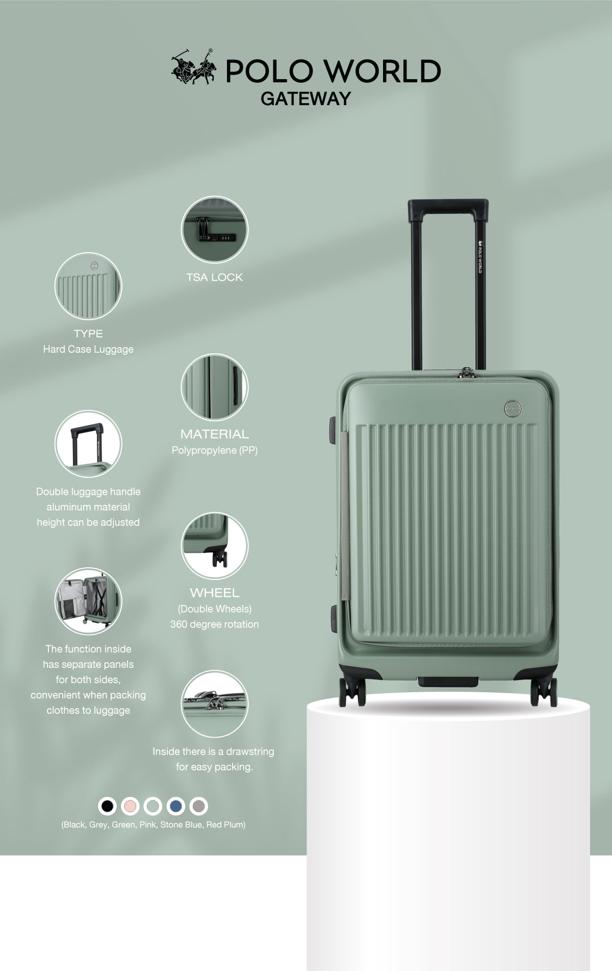 POLO WORLD PW901 Gateway PC Hardcase Luggage กระเป๋าเดินทาง โปโลเวิล์ด