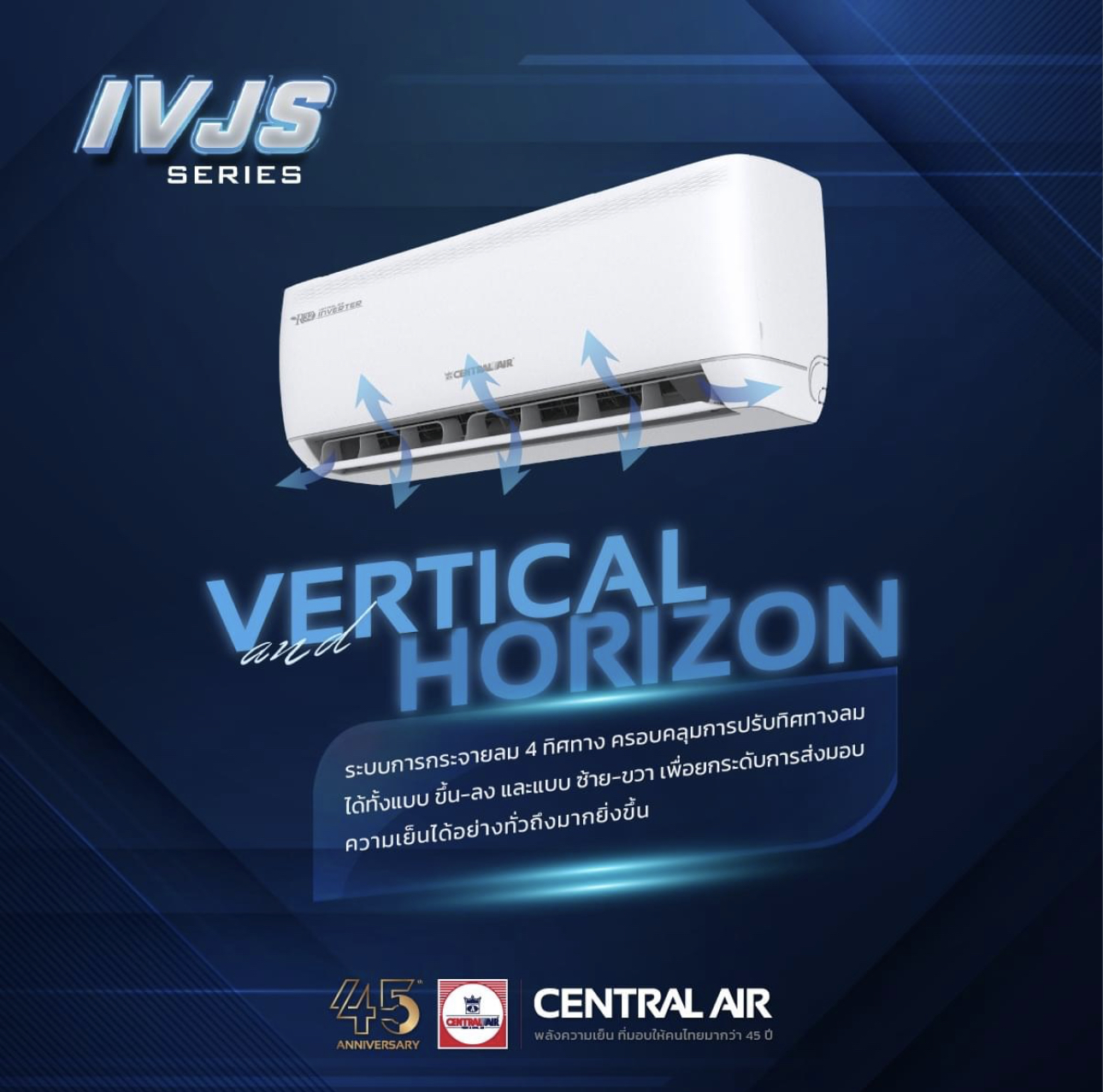Central Air IVJS-SERIES R32 แอร์ติดผนังระบบอินเวอร์เตอร์ ขนาด 9700-25400 BTU แอร์ เครื่องปรับอากาศ