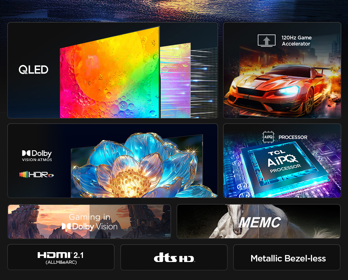 TCL รุ่น 65T7B TV ทีวี ขนาด 65 นิ้ว QLED 4K Google TV ระบบปฏิบัติการ Google/Netflix &Youtube & MEMC 60Hz VRR 120Hz ALLM