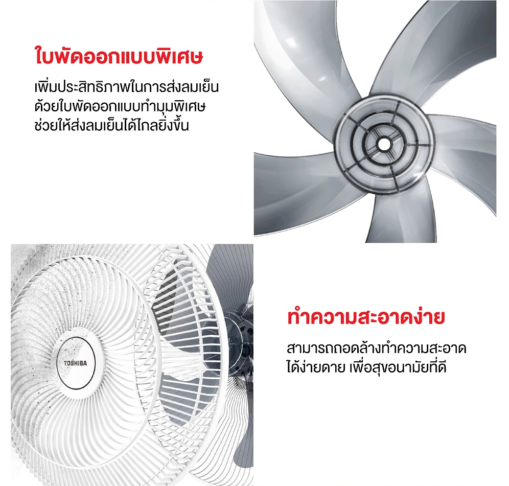 TOSHIBA รุ่น F-AWY50TH (W) พัดลมติดผนัง ขนาด 16 นิ้ว 5 ใบพัด มอเตอร์บอลแบริ่ง เสียงเงียบ ให้ลมเย็นนุ่มนวล