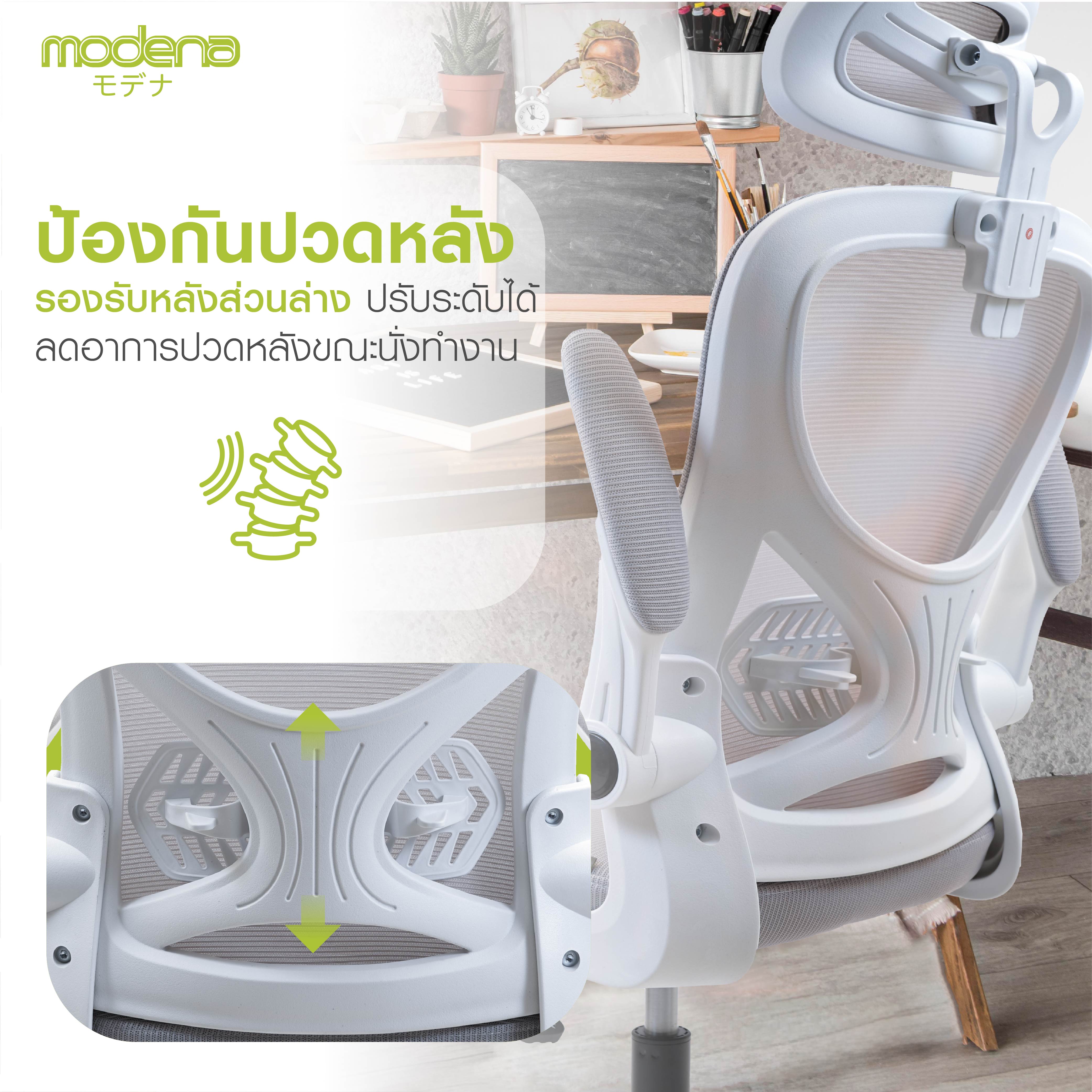 Modena Ally เก้าอี้เพื่อสุขภาพ เกรดคุณภาพ เก้าอี้สุขภาพ Ergonomic Chair ลดอาการปวดเมื่อย รองรับน้ำหนัก 100 kg. เก้าอี้ทำงาน เก้าอี้สำนักงาน