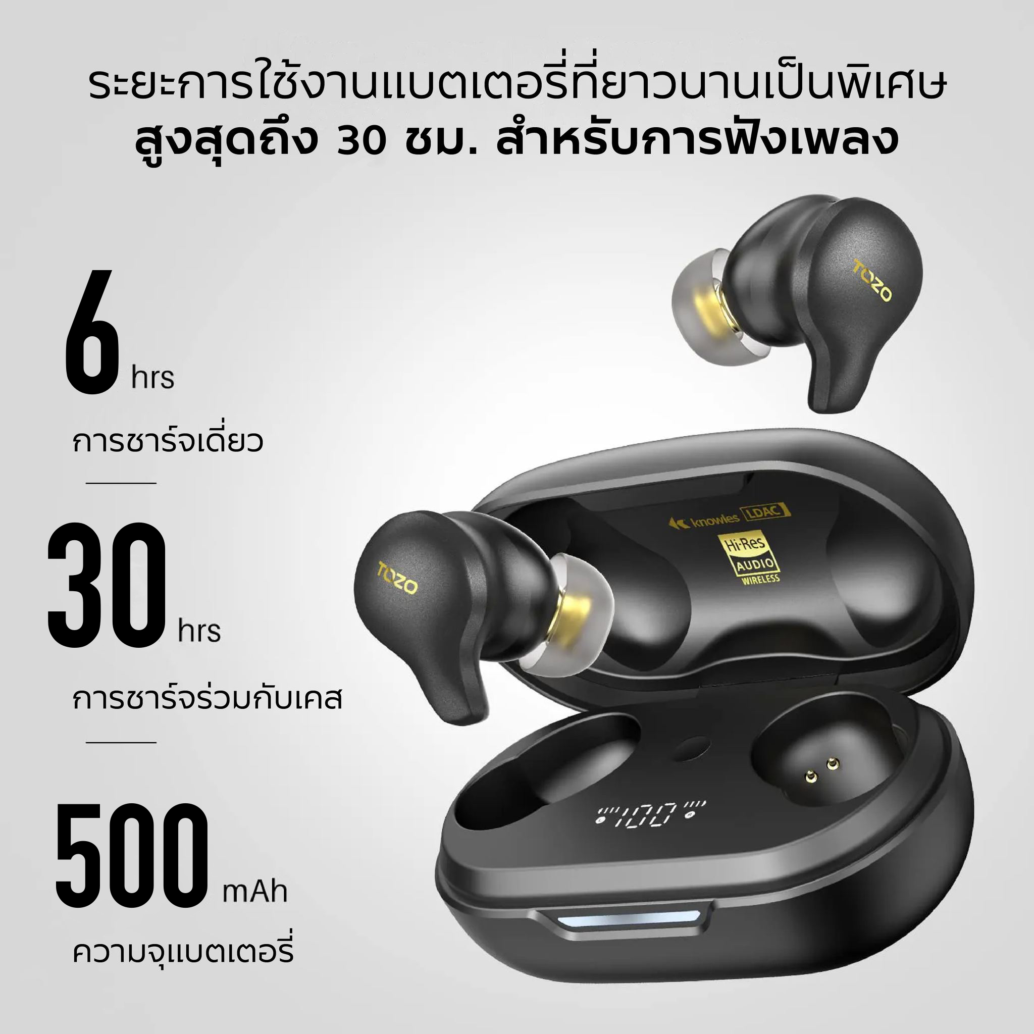 TOZO Golden X1 Hybrid Drivers หูฟังบลูทูธ In-Ear (DD+BA) 6 Mics Hybrid ANC & ENC IPX6 Bluetooth 5.3