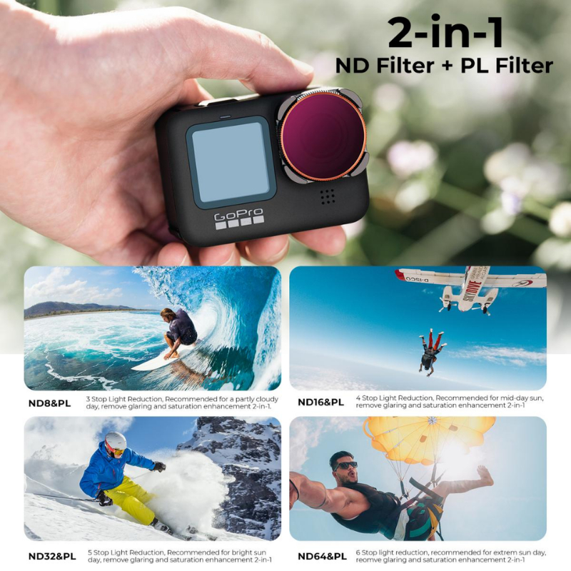 K&F Gopro Hero 13/12/11/10/9 Filter kit ND8/PL+ND16/PL+ND32/PL+ND64/PL ...
