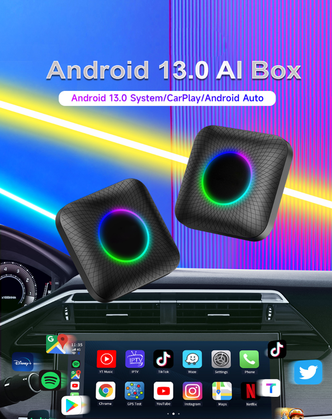 [ศูนย์ไทย] Ai Box Tbox PLUS LED (Ambient) 8GB/128GB กล่องแอนดรอย APPLE ...