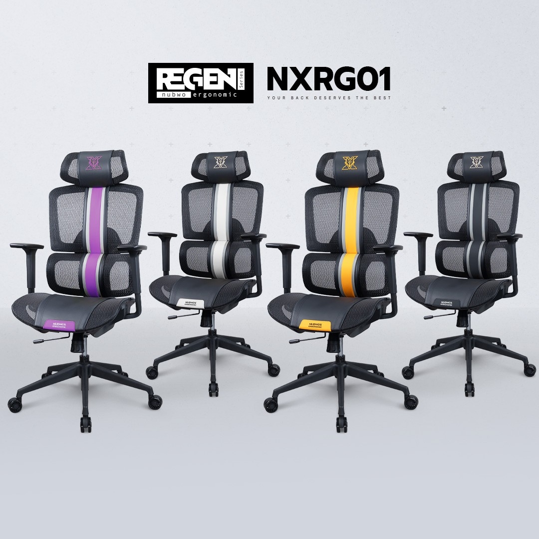 NUBWO REGEN เก้าอี้ทำงานเพื่อสุขภาพ เก้าอี้สีดำ เก้าอี้สีขาว เก้าอี้สีม่วง เก้าอี้สีส้ม ออกแบบรองรับสรีระ Ergonomic ปรับเอนได้ นั่งสบาย ไม่เมื่อย ผลิตจากวัสดุตาข่าย Air-Flow ระบายอากาศดีเยี่ยม รุ่น NXRG01
