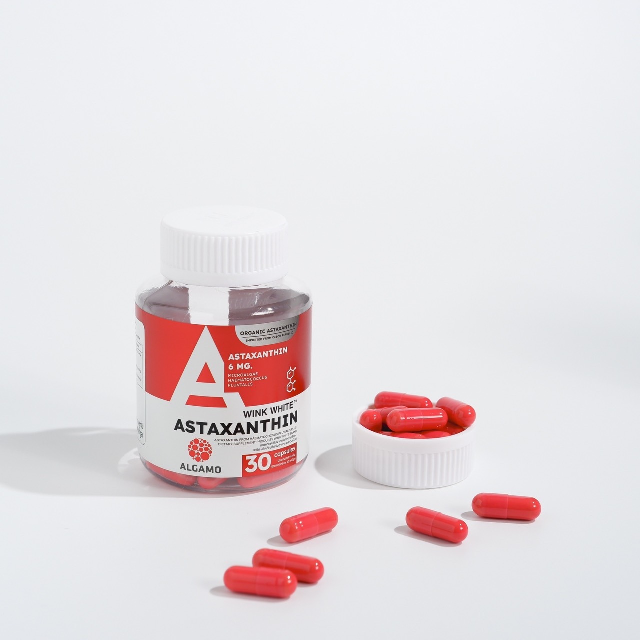 Wink White ASTAXANTHIN แคปซูล Capsules สูตรเข้มข้น 𝟔𝐦𝐠. นำเข้าจากยุโรป (x2 กระปุก) บอกลาปัญหา ฝ้าหนา ฝ้าฝังลึก ฝ้ากรรมพันธุ์ จางลง สาหร่ายสีแดง สาหร่ายฮีมาโตค็อกคัส พลูวิเอลิส Haematococcus