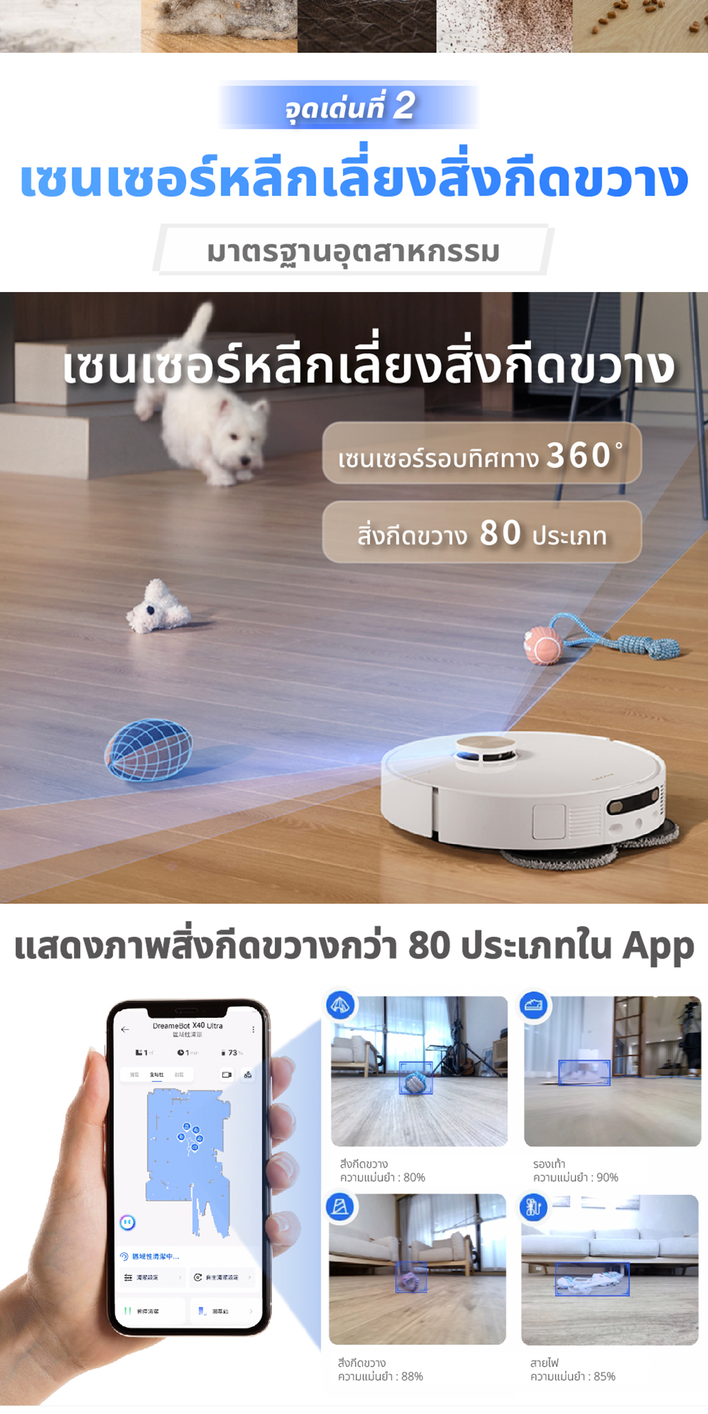 DREAME Bot X40 Ultra / X40 Master Robot Vacuum and Mop ระบบแขนไบโอนิคคู่ ล้างผ้าม็อบด้วยน้ำร้อน 70°C