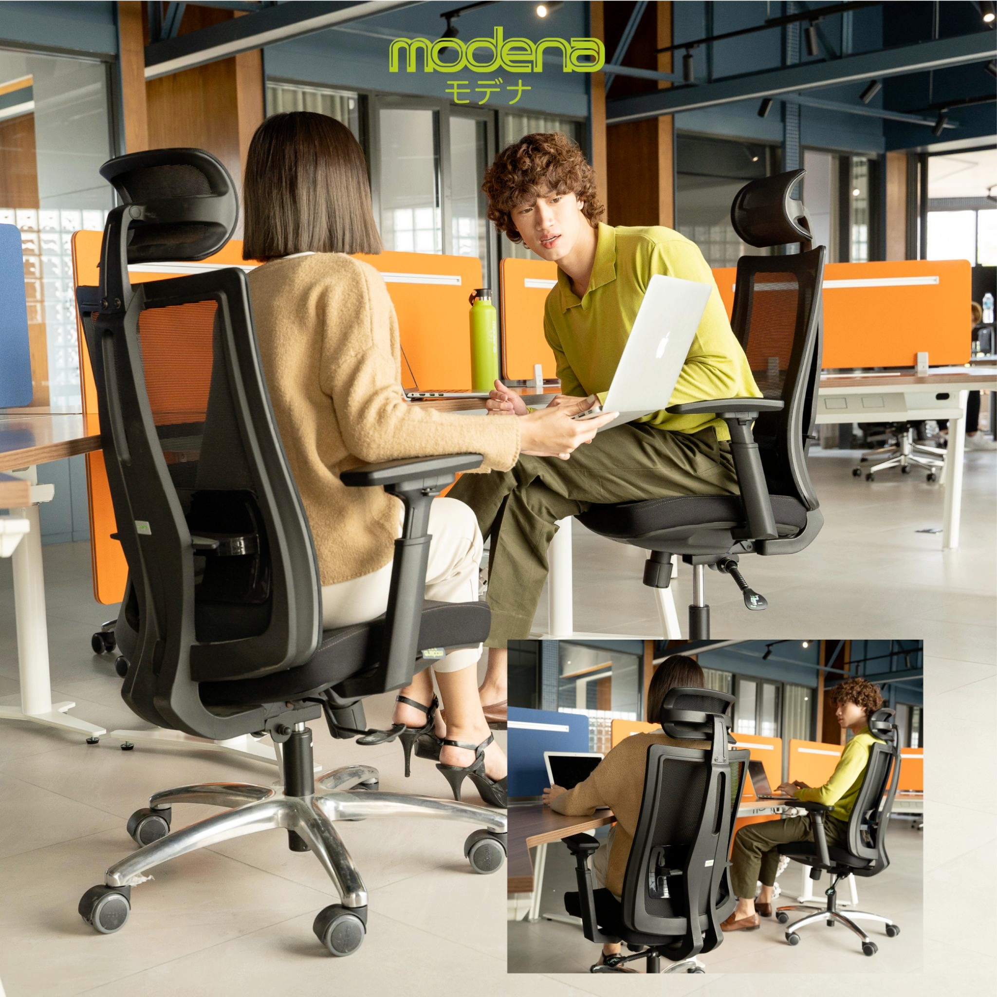 Modena  เก้าอี้สุขภาพ รุ่น Anya (อันย่า) เก้าอี้สีดำ เหล็กชุบโครเมียม Ergonomic Chair ระบายอากาศดีเยี่ยม ลดอาการปวดเมื่อย รองรับน้ำหนัก 120 kg.