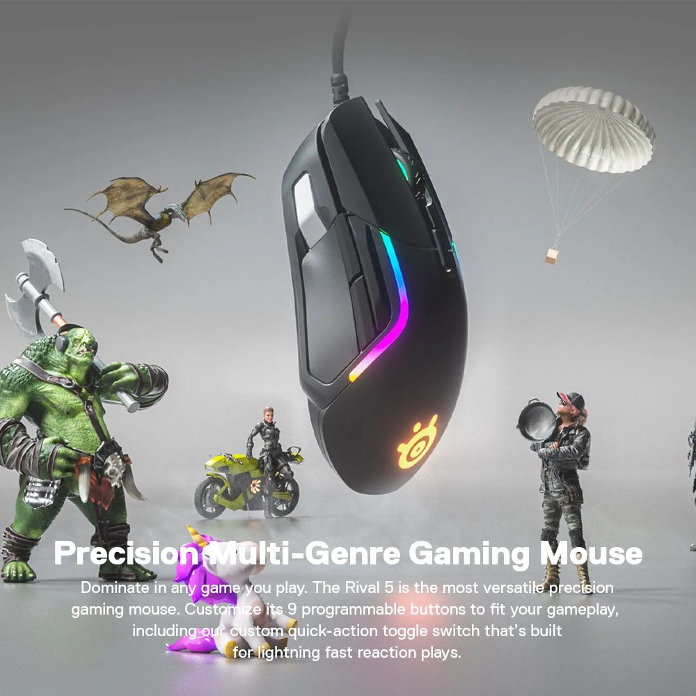 SteelSeries Rival 5 Wired Gaming Mouse เม้าส์เกมมิ่ง 9 ปุ่ม 18,000 CPI ...