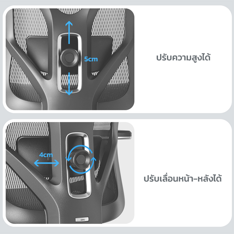 Deli เก้าอี้ทำงานเพื่อสุขภาพ นุ่มสบาย ตามหลักสรีระศาสตร์ Ergonomic ระบายอากาศดีเยี่ยม เกรดพรีเมี่ยม เก้าอี้ออฟฟิศ เก้าอี้ทำงาน เก้าอี้สีดำ เก้าอี้สีเทา ปรับเอนหลังได้ถึง135องศา พนักพิงศีรษะ ปรับที่วางแขนได้ Office Chair