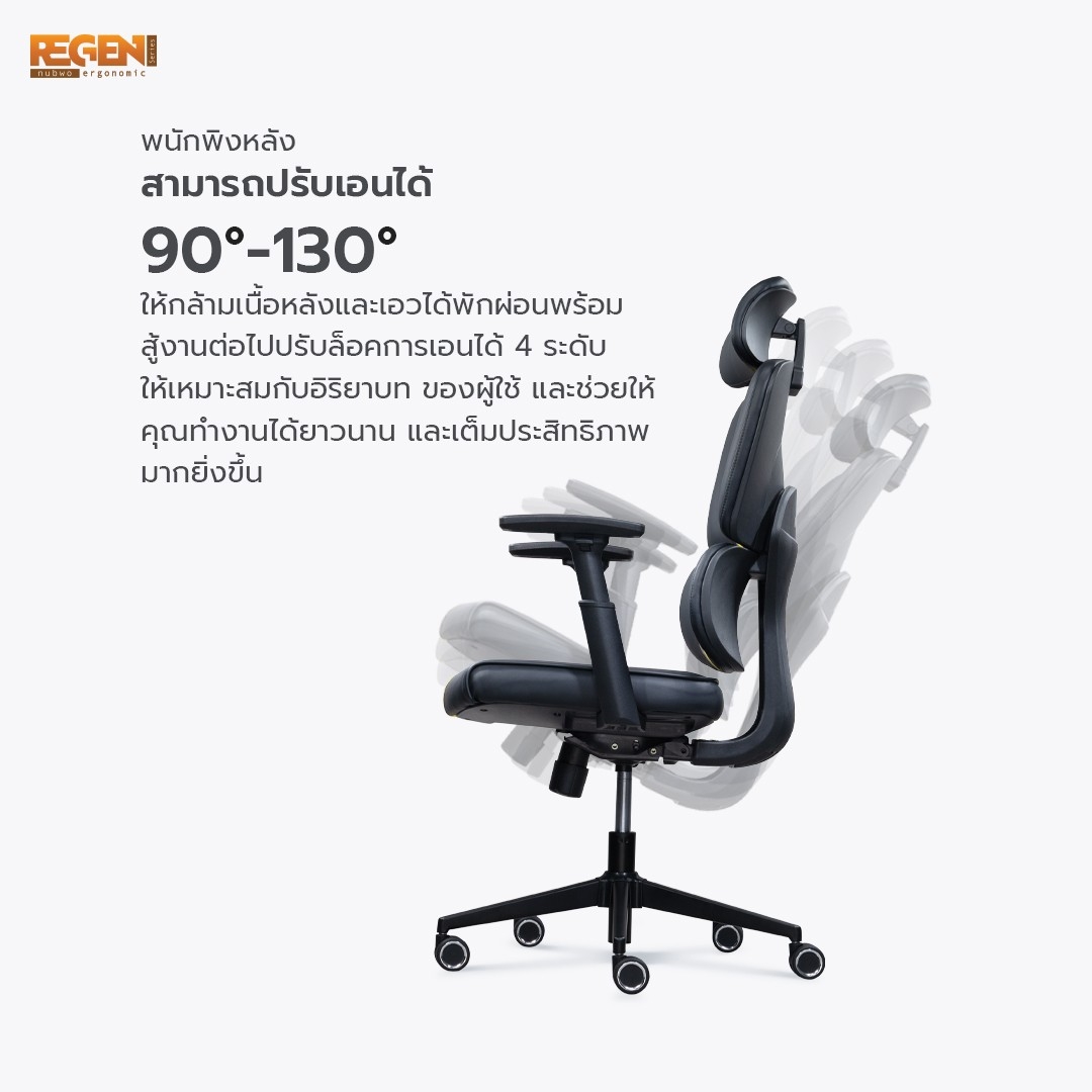 NUBWO REGEN เก้าอี้ทำงานเพื่อสุขภาพผลิตจากหนัง PU นุ่มสบาย เก้าอี้สีดำ สีเหลือง สีแดง สีขาว ออกแบบเพื่อรองรับสรีระ Ergonomic ระบายอากาศดีเยี่ยม แก้ปัญหา Office Syndrome รุ่น NXRG02