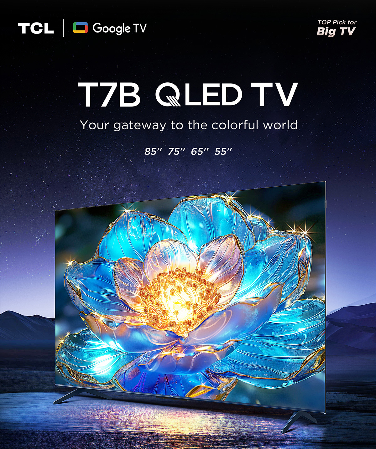 TCL TV รุ่น 55T7B ทีวี ขนาด 55 นิ้ว QLED 4K Google TV ระบบปฏิบัติการ Google/Netflix & Youtube & MEMC 60Hz VRR 120Hz ALLM