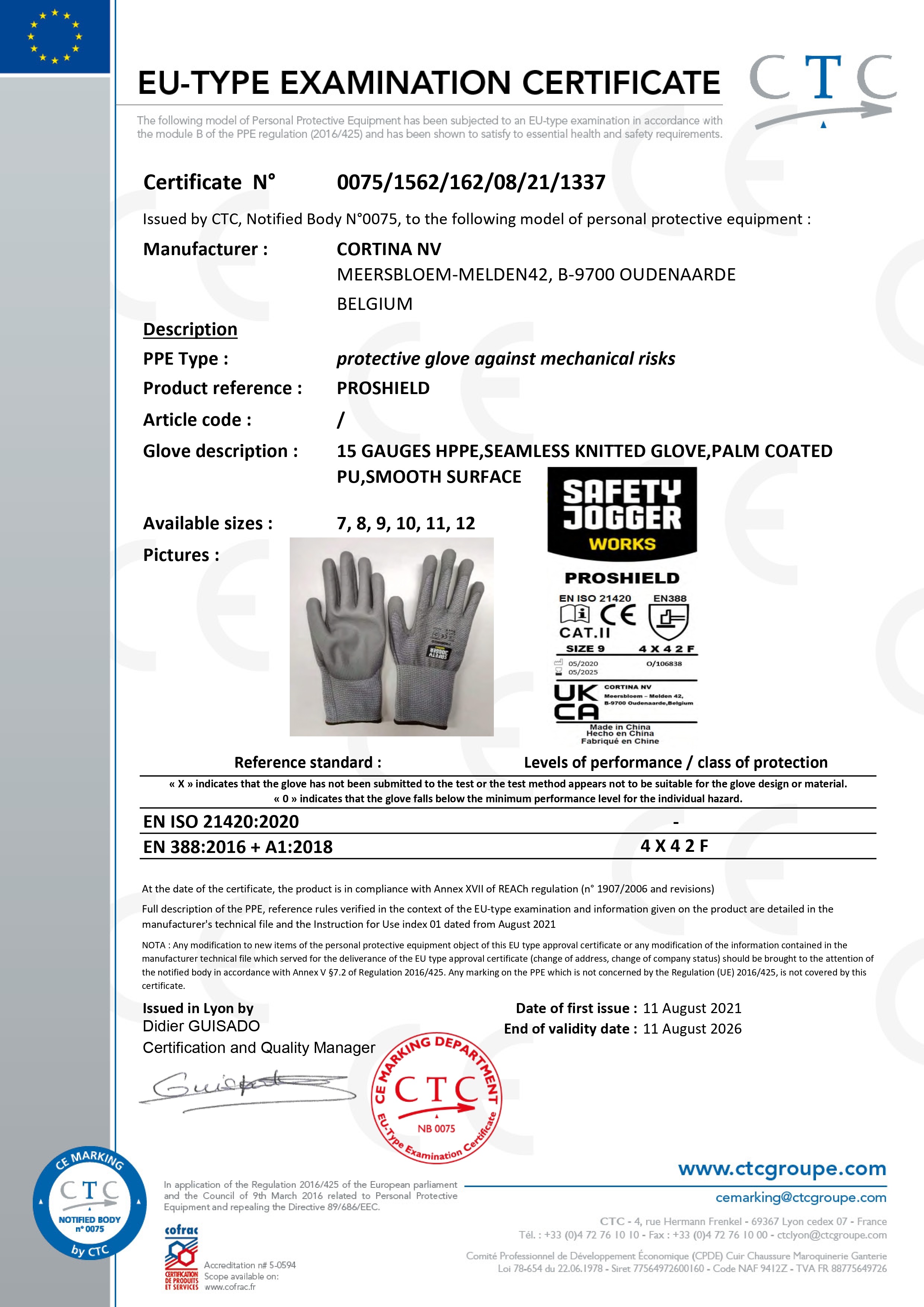 [ของแท้พร้อมส่ง] Safety Jogger รุ่น PROSHIELD ถุงมือเซฟตี้ ระดับสูง ...